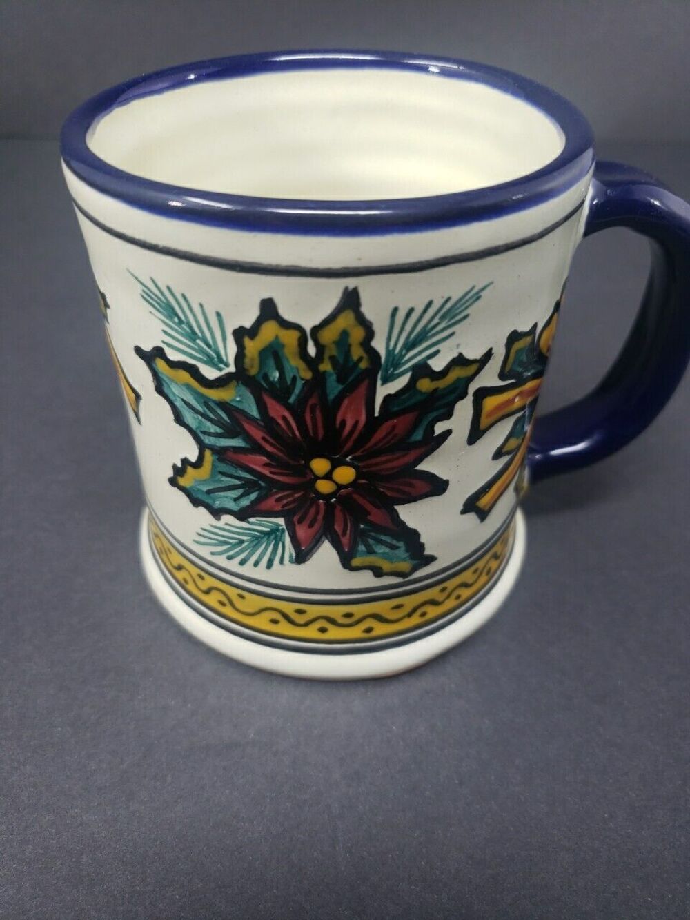Talavera Pottery Coffee Mug Puebla Mexico Poinsettia Christmas Hand Painted - Picture 12 of 15